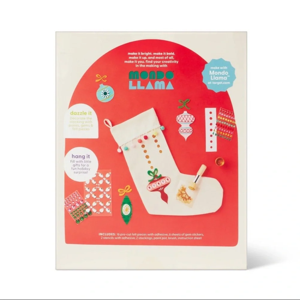 Mondo Llama Christmas Craft 2ct Embellished Felt Stocking Decorating Kit, New!